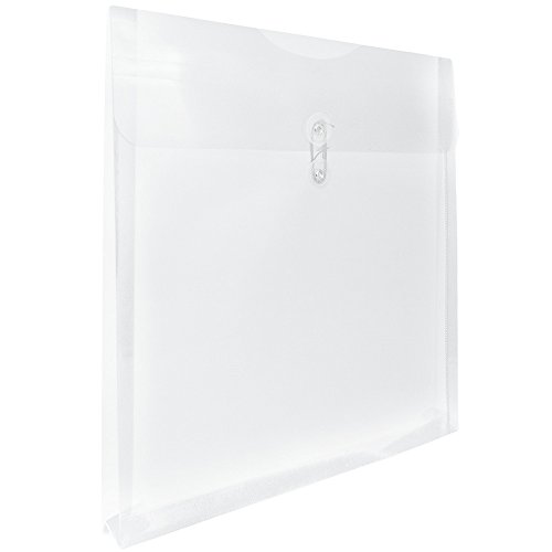Jam Paper Plastic Envelopes With Button & String Tie Closure - Large Square - 13 X 13 - Clear - 12/Pack #TOP2