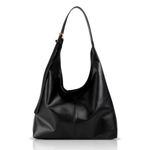 Homirty Bolso Grande Hobo, Slouchy Tote Bag, Bolso Shopper de Cuero Suave, Bolsos Hombro Bandolera Mujer, Bolsos de Mano para Mujer, Soft Tote Bag para Compras Viajes Trabajo Escuela (Negro)