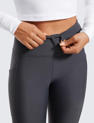 Image of CRZ YOGA Fleece Lined Leggings Pockets 25'' - Thermal High Waisted Casual Lounge Workout Womens Yoga Pants Winter Warm Mysterious Grey XX-Small