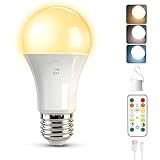 Liuyife 2600mAh Aufladbar Batterie Glühbirne Mit Fernbedienung, 7W 3 Farben Dimmbare & Timing Funktion, USB Akku Outdoor Camping Lampe mit Haken für Lampenbirne Notlicht, 1 Stück