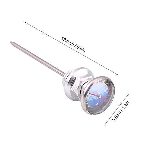 Jauge d'Huile de Moto, Keenso Jauge de Niveau d'Huile avec le Thermomètre pour Moto en Alliage d'Aluminium (Silver)