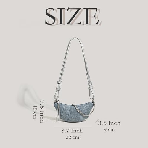 Denim Purse for Women Cute Mini Jean Shoulder Bag Compact Y2K Crossbody Crescent Croissant Handbag4