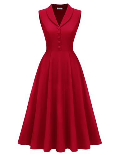 Vintage 1950s Cocktail Midi Dresses for Women Wedding Guest Formal Red 3XL