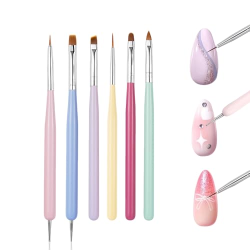 Pence & Moon Collective 6 Pcs Nail Art Brushes, Nail Brushes, Nail Brushes for Gel Nails, Nail Art Liner Brush and Nail Dotting Pen for Salon at Home DIY Manicure