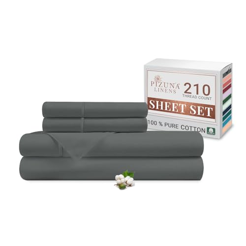 Pizuna Cotton Percale Double Bed Sheet Set Dark Grey