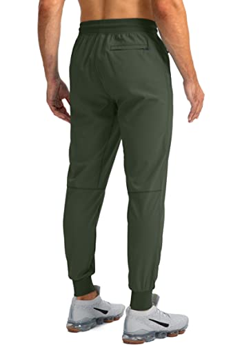 Pudolla Men's Lightweight Jogger Pants Workout Gym Running Pants With Zipper Pockets For Athletic Casual(Army Green Xx-Large) #TOP2