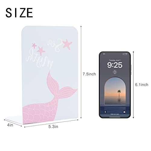 Zyners Bookends For Kids, Metal Bookends For Girls, Non-Skid Heavy Duty, Mermaid Cute Book Ends For Shelves Children(5.3 X 4 X 7.5 Inches) #TOP1