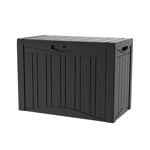 Decksplore 45 Gallon Outdoor Storage Box Waterproof Lockable Resin Deck Box Large, Patio Storage Bin for Pool Accessories Cushion Furniture, Garden Tools, UV-Resistant Outside Delivery Black