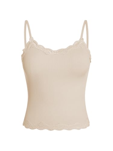 Image of SOLY HUX Girl's Lace Trim Camisoles Ribbed Spaghetti Strap Crop Tank Tops