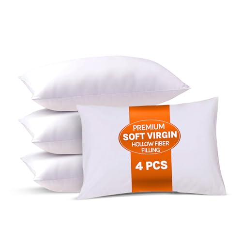 Oliver Bedding Soft Poly Cotton Hotel Pillows 4 Pack, Designed For Ultimate Luxury Sleep Experience with Hypoallergenic and Dust Mite Resistance, Premium Quality Hotel Pillow (4)