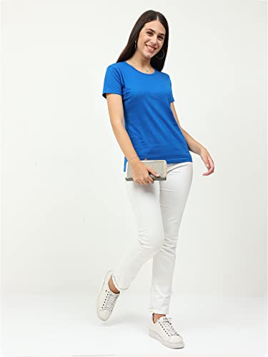 Image of FLEXIMAA Women's Cotton Plain Round Neck Half Sleeve T-Shirt