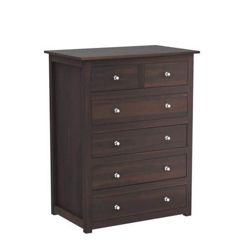 Image of Sheesham Wood Chest of Drawers 6 Drawers Wooden Dresser with Storage Organizer for Bedroom Living Room Home (Walnut Finish)
