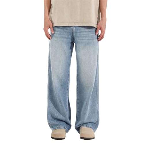 Men's Loose Fit Light Blue Jeans, Retro Long Trousers, Casual Denim, Luxury Retro Pants