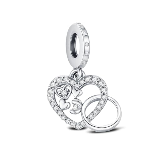 BOIGEGU Birthday Fashion Love Heart Dangle Charm for Bracelet Plated Silver Bracelets Charms and Necklace Pendant Bead Charms Jewelry Present for Grandma Daughter Wife Friend Sister (Engagement Rings Heart)
