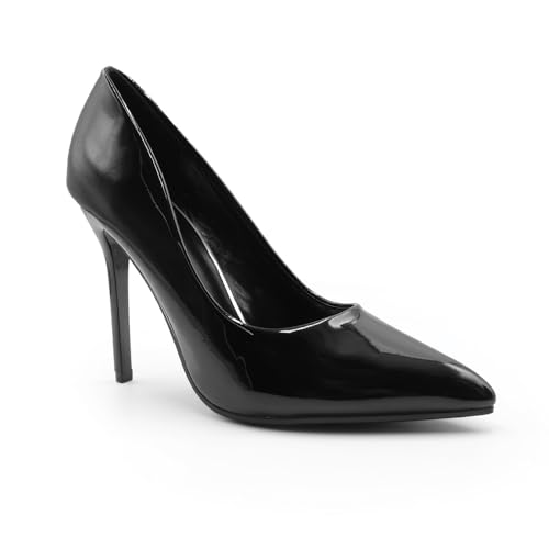 Womens High Heel Pointed Toe Pumps Smart Office Work Courts Shoes Ladies Pumps Party Prom Wedding Bridal Occasion Heeled Court Stiletto Heels Shoes Black Patent