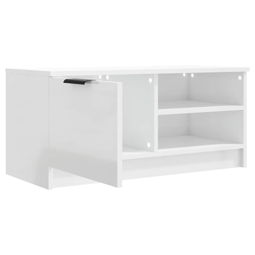 Set di 2 mobili per TV, in legno bianco lucido, 80 x 35 x 36,5 cm, con cassetto e scomparti, per soggiorno, home theater e camera da letto