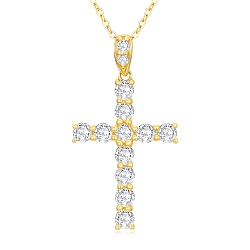 SISGEM 14k Gold 4/5 ct Lab Grown Diamond Cross Necklace for Women, 14kt Religious Jewelry Gifts for Her, 16-18 Inches