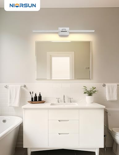 Image of NIORSUN 39.4 Inch Modern Bathroom Light Fixture, 34W 5CCT Dimmable LED Chrome Bathroom Vanity Lights Over Mirror, Vanity Lights for Bathrooms Restroom Mirror