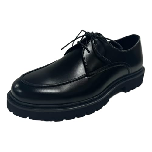 Men's Classic Leather Oxford Dress Shoes, Chunky Platform Sole, Black