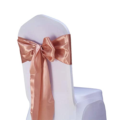 SINSSOWL 25PC Rubans en Satin Housse de Chaise Noeud Rubans nœuds de Mariage décoration de Ceremonie Fête événement Anniversaire 17 x 275cm 20 Colours-Or Rose