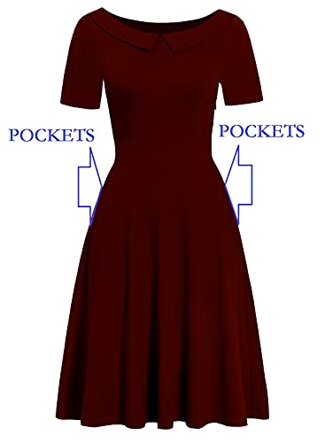 Image of Women's Elegant Vintage Dresses Knee Length Casual Floral Print Work Party Peter Pan Collar A-Line Dress with Pockets 978