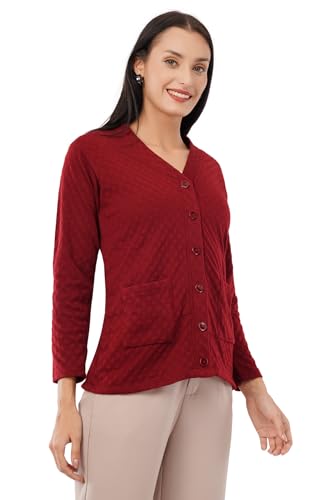 Image of Women Woolen Full Sleeve self Knit v-Neck Sweater Cardigan for Winter wear with Front Pockets Plus