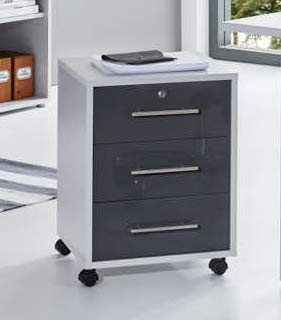 BMG-Moebel.de Büromöbel komplett Set Arbeitszimmer Office Edition MINI in Lichtgrau/Anthrazit Hochglanz (Rollcontainer)