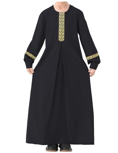 WSPLYSPJY Long Sleeve Abaya for Girls Muslim Islamic Dresses Kids Printed Maxi Prayer Clothes Robe