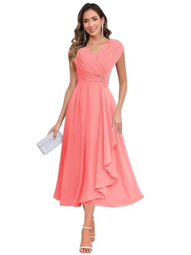 Image of BOLENSYE Mother of The Bride Dresses for Wedding Cap Sleeve Lace Chiffon Mother of The Groom Formal Dress for Women