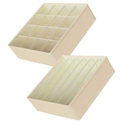 Operitacx Organizador de Ropa Interior Adecuado para Cajones y Armarios 6 Compartimentos Caja Plegable de Tela Oxford Beige y 16 para Calcetines para Sujetadores