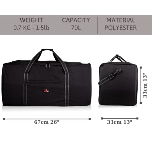 Roamlite Extra Large Size X-L 26" Duffel Bag - Very Big Holdall, Cargo Travel Luggage - 70 Litre 26 Inch x13x13 Plain Black, RL26K3