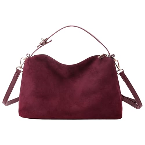 Sac en daim souple résistant bordeaux finitions vintage pour femme active