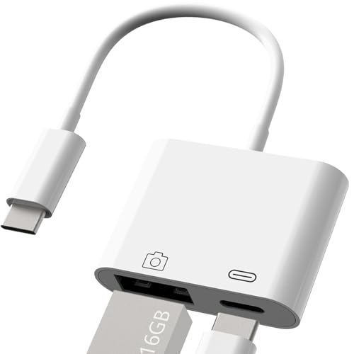 Type-C USB ϊA_v^ 2in1 ^Cvc USB JA_v^ f[^] [dΉ ʐ^/rfI/yڍs UfBXN/L[{[h/}EXΉ iPhone 15/16/17V[Y/Android/^ubg/PCΉ