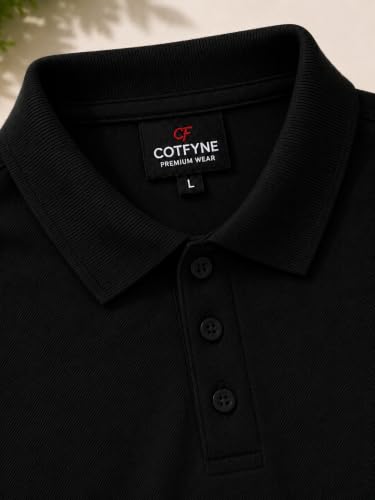 COTFYNE Men Regular Fit Polo Neck T-Shirt Black - Image 4