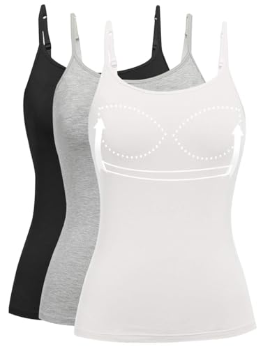 Womens Tank Tops Adjustable Strap Camisole with Built in Padded Bra Vest Sleeveless Layer Top 1/2/3 Packs