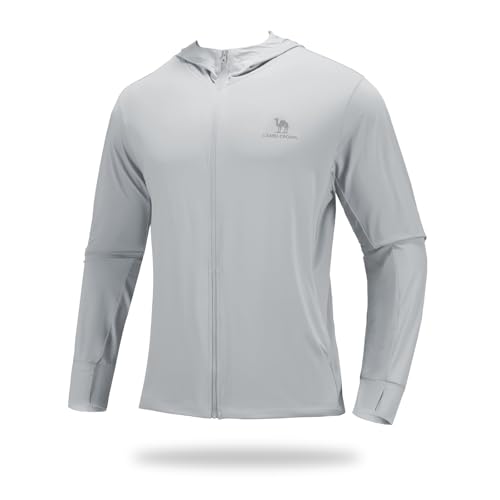 CAMEL CROWN Men's UPF 50+ Long Sleeve Full Zip Shirt Mens Sun Hoodie SPF Uv Light Jacket Sun Protection Shirts Rash Guard Workout Hiking Athletic Quick Dry Grey XL