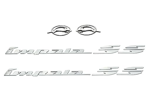 Image of 4Pc Impala SS Rear Quater Panel Emblems Plus Flying Impala Left and Right Emblem 3D Letter Badges Sticker Decal Replacement for 1994 1995 1996 10253595 CH-Flying Impala (Chrome)
