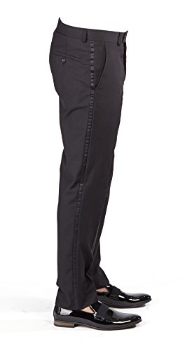 Slim Fit 1 Button Paisley Peak Satin Lapel Men's Tuxedo Azar 1778 (38 Regular 32 Waist 32 Length, Black Paisely) #TOP4