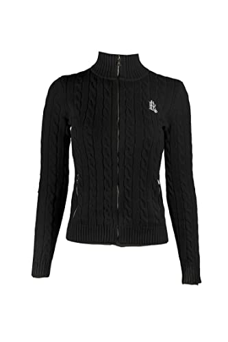 Ralph Lauren Polo レディース フルジップ ケーブル ニット クレスト セーター 夏 2022, ブラック, Medium