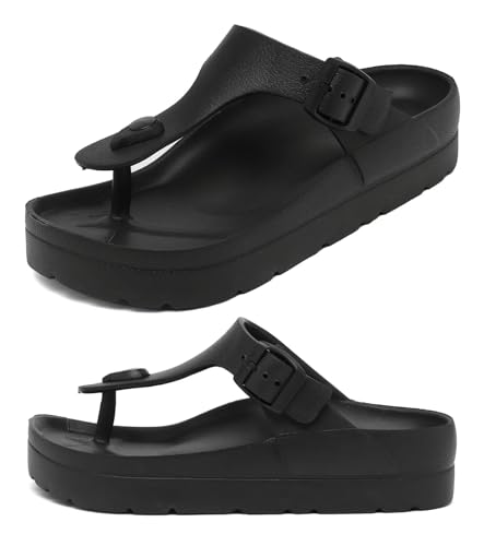 Image of Haifago Women's Platform Sandals with Arch Support, Summer Beach Slides Adjustable Buckle Comfortable Lightweight EVA Slip on Slide
