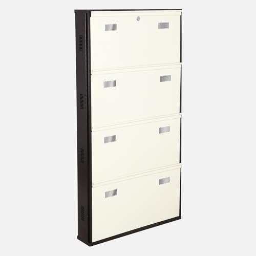 Image of Metal Shoe Rack Wall Mounted for Home with Central Locking 4 Door 28 inch Wall Mounted Metal 12 Pair Rack Cabinet Pre-Assembled Rack Shelves 3 Year Warranty (Brown & Ivory)