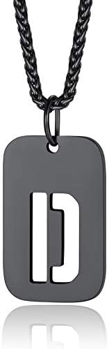 ChainsPro Men Dog Tag Necklace,Initial Letter Pendant with 22+2'' Chain,Silver/Gold/Black (Gift Wrapped)