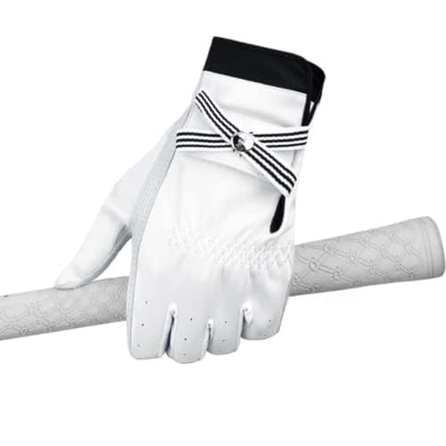 PSUFURV Anti-Slip Sports Golf Gloves for Women - White Genuine Sheepskin Glove for Training - Suitable for Ladies Sports Golf, Fitness (21#)
