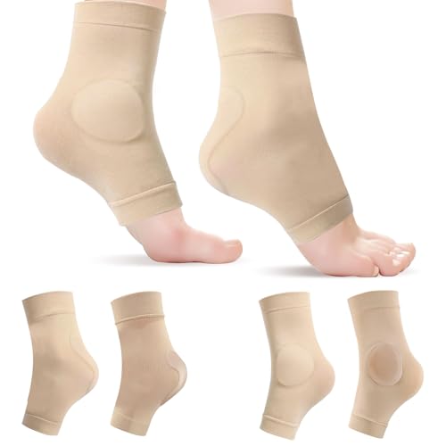 Sekonow 2 Pairs Ankle Heel Protector Gel Sleeve, Malleolar Achilles Tendon Padded Skate Socks Cushion with Silicone Pads for Figure Skating, Roller, Hockey, Boots, Shoes, Ankle + Heel