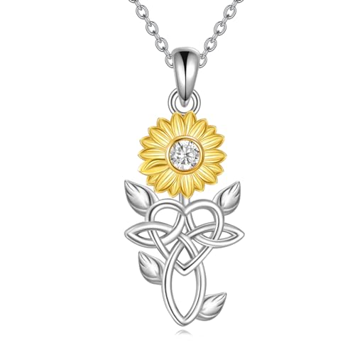Sunflower/Rose Necklace 925 Sterling Silver CZ Celtic Knot/Music Note Pendant Necklace Music Irish Jewelry Gifts For Women - Main Image