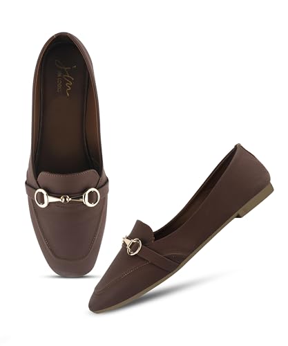 Image of JM LOOKS Sophisticated Horsebit Loafer Flats with Premium Matte Finish and Elegant Metal Link Detail for Daily Style