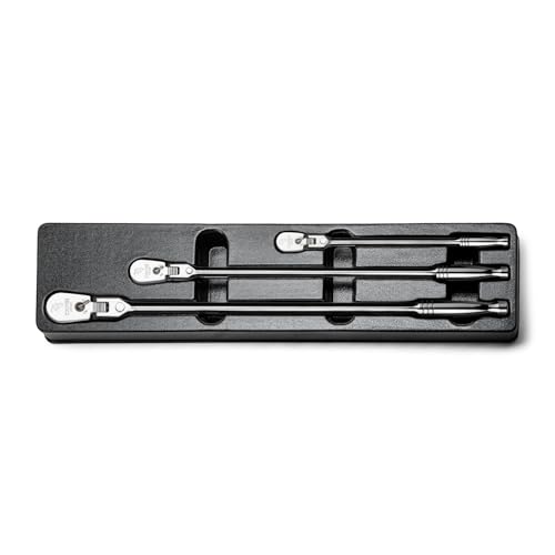 Capri Tools Fine 90-Tooth Locking Flex-Head Ratchet Set, Extra Long Chrome Handle, 1/4, 3/8, 1/2 in. Drive, 3-Piece