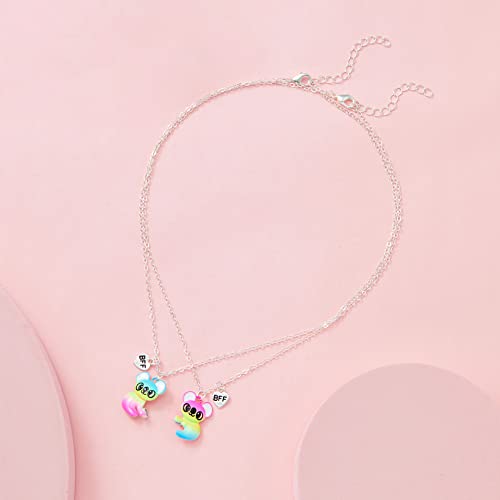 Image of COLORFUL BLING 2 Pcs Best Friends Forever Half Heart Pendant Panda Kola Bracelet Set Couple Lover BFF Friendship Cartoon Jewelry for Women-Kola