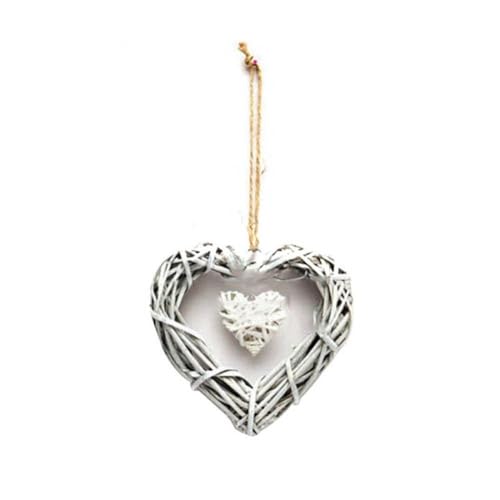 Ghirlanda a forma di cuore in vimini, 20 cm, doppia ghirlanda intrecciata grigia con ciondolo a forma di cuore, per matrimoni, feste di compleanno, decorazione da appendere alla parete