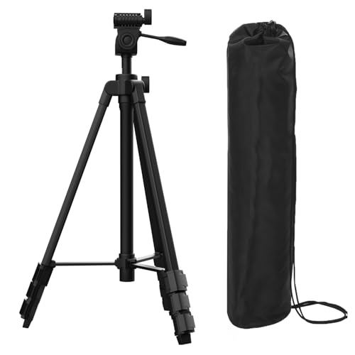 Trépied en aluminium léger 137 cm pour niveau laser, équipé d'un niveau à bulle vert, d'une vis 1/4 de pouce et d'une rotule 3D pour le nivellement précis des lignes laser